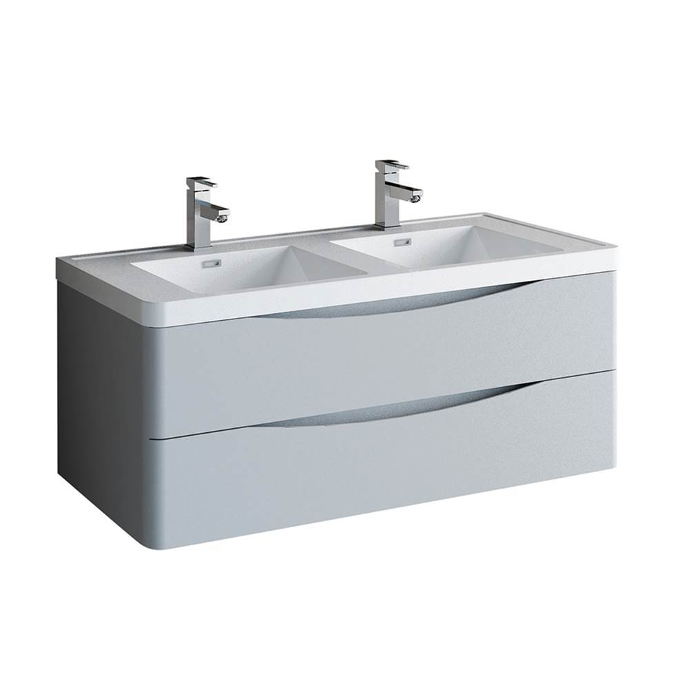 Fresca Bath Fresca Tuscany 48'' Glossy Gray Wall Hung Modern Bathroom Cabinet w/ Integrated Double Sink