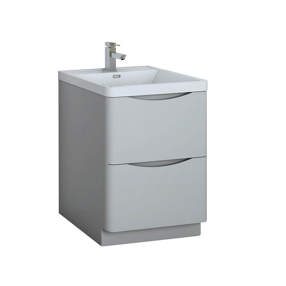 Fresca Bath Fresca Tuscany 24'' Glossy Gray Free Standing Modern Bathroom Cabinet w/ Integrated Sink