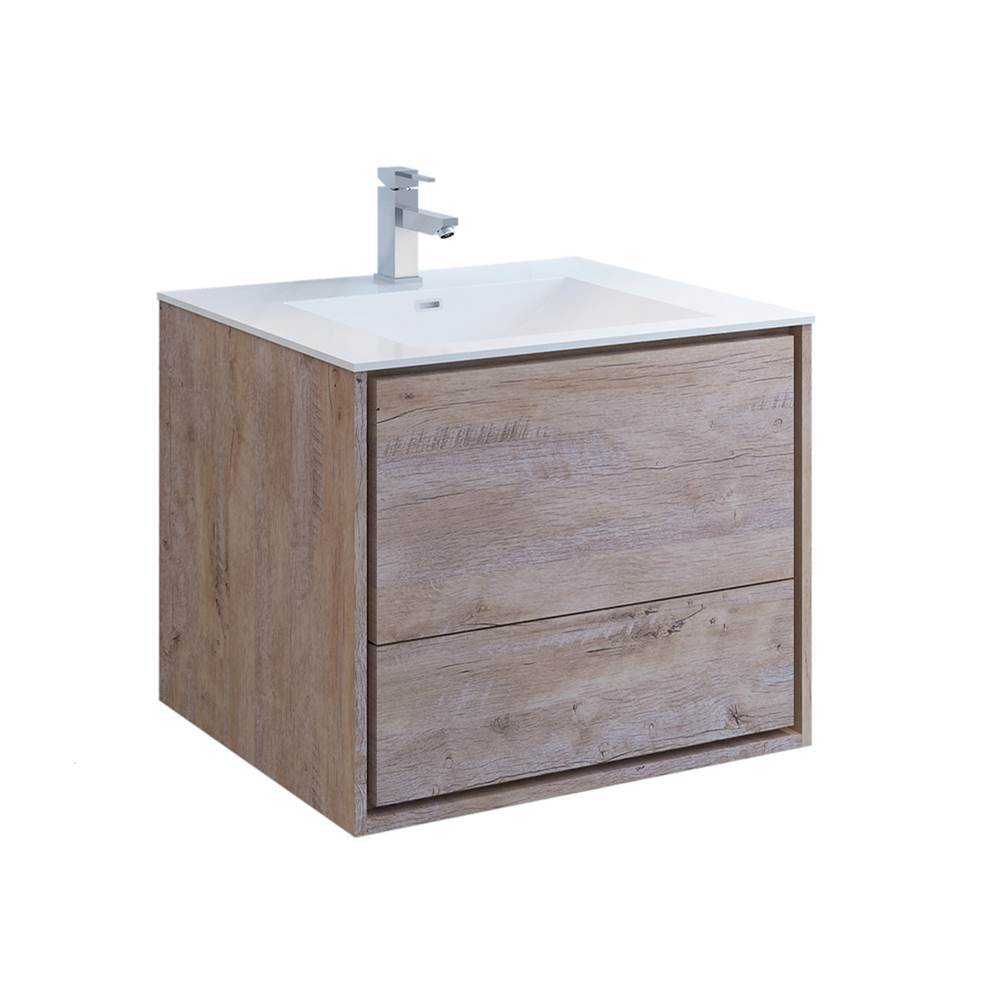 Fresca Bath Fresca Catania 30'' Rustic Natural Wood Wall Hung Modern Bathroom Cabinet w/ Integrated Sink