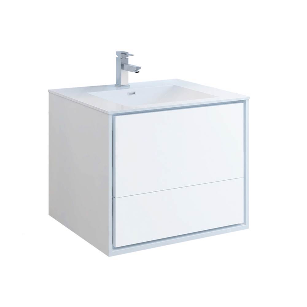 Fresca Bath Fresca Catania 30'' Glossy White Wall Hung Modern Bathroom Cabinet w/ Integrated Sink