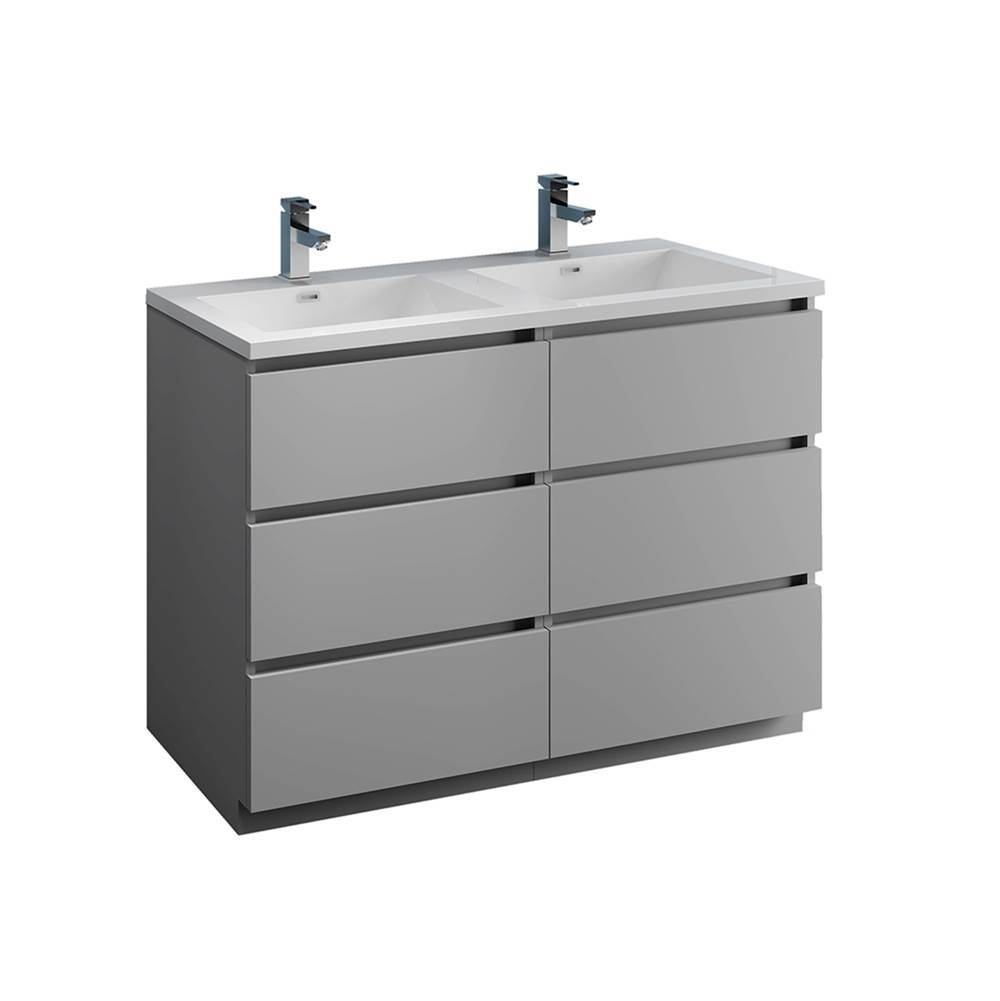 Fresca Bath Fresca Lazzaro 48'' Gray Free Standing Modern Bathroom Cabinet w/ Integrated Double Sink