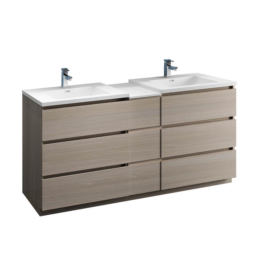 Fresca Bath Fresca Lazzaro 72'' Gray Wood Free Standing Double Sink Modern Bathroom Cabinet w/ Integrated Sinks