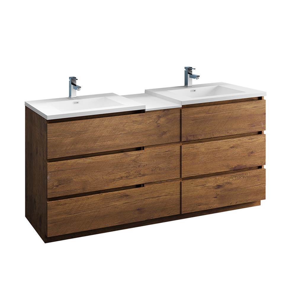 Fresca Bath Fresca Lazzaro 72'' Rosewood Free Standing Double Sink Modern Bathroom Cabinet w/ Integrated Sinks