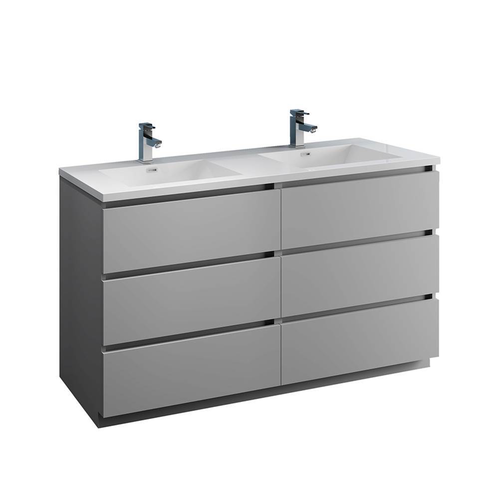Fresca Bath Fresca Lazzaro 60'' Gray Free Standing Modern Bathroom Cabinet w/ Integrated Double Sink