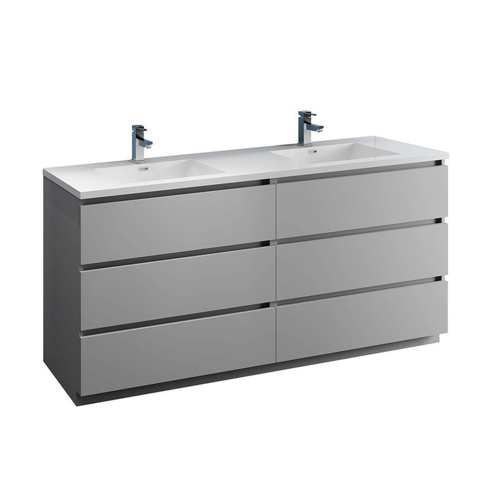 Fresca Bath Fresca Lazzaro 72'' Gray Free Standing Modern Bathroom Cabinet w/ Integrated Double Sink
