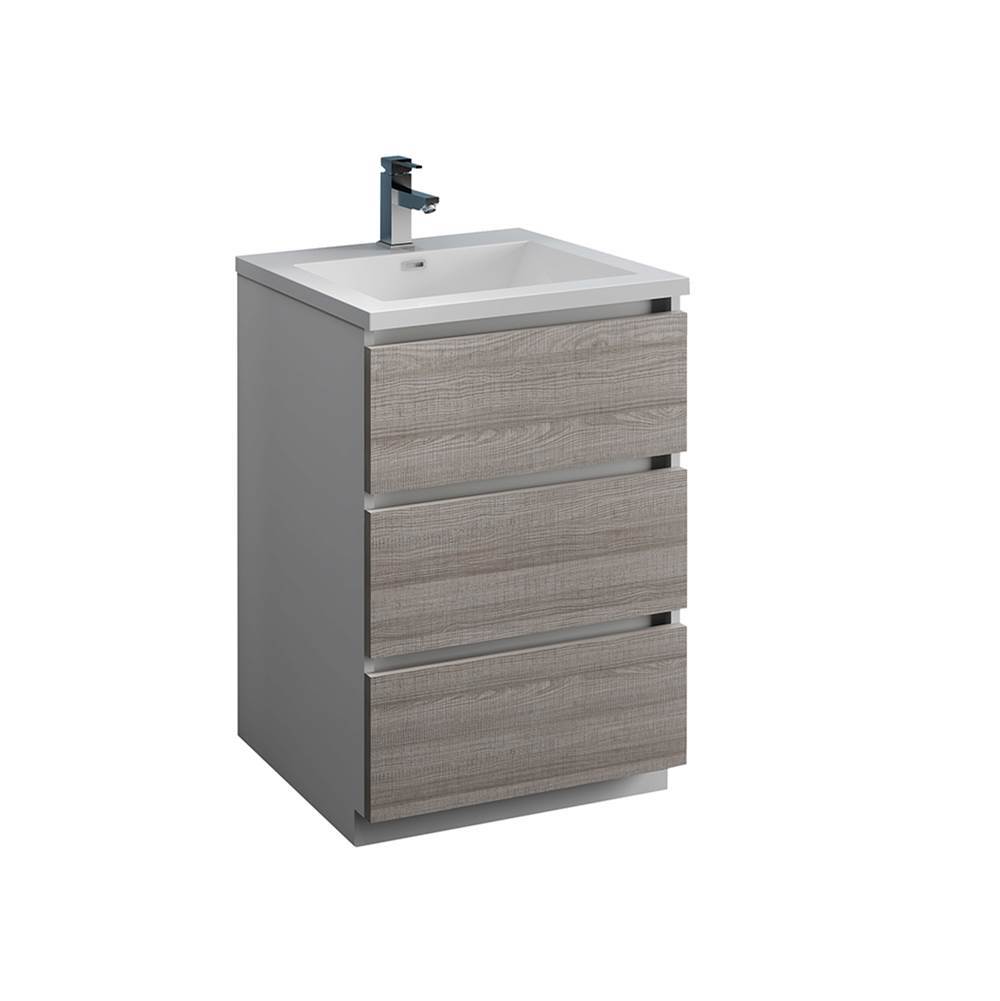 Fresca Bath Fresca Lazzaro 24'' Glossy Ash Gray Free Standing Modern Bathroom Cabinet w/ Integrated Sink