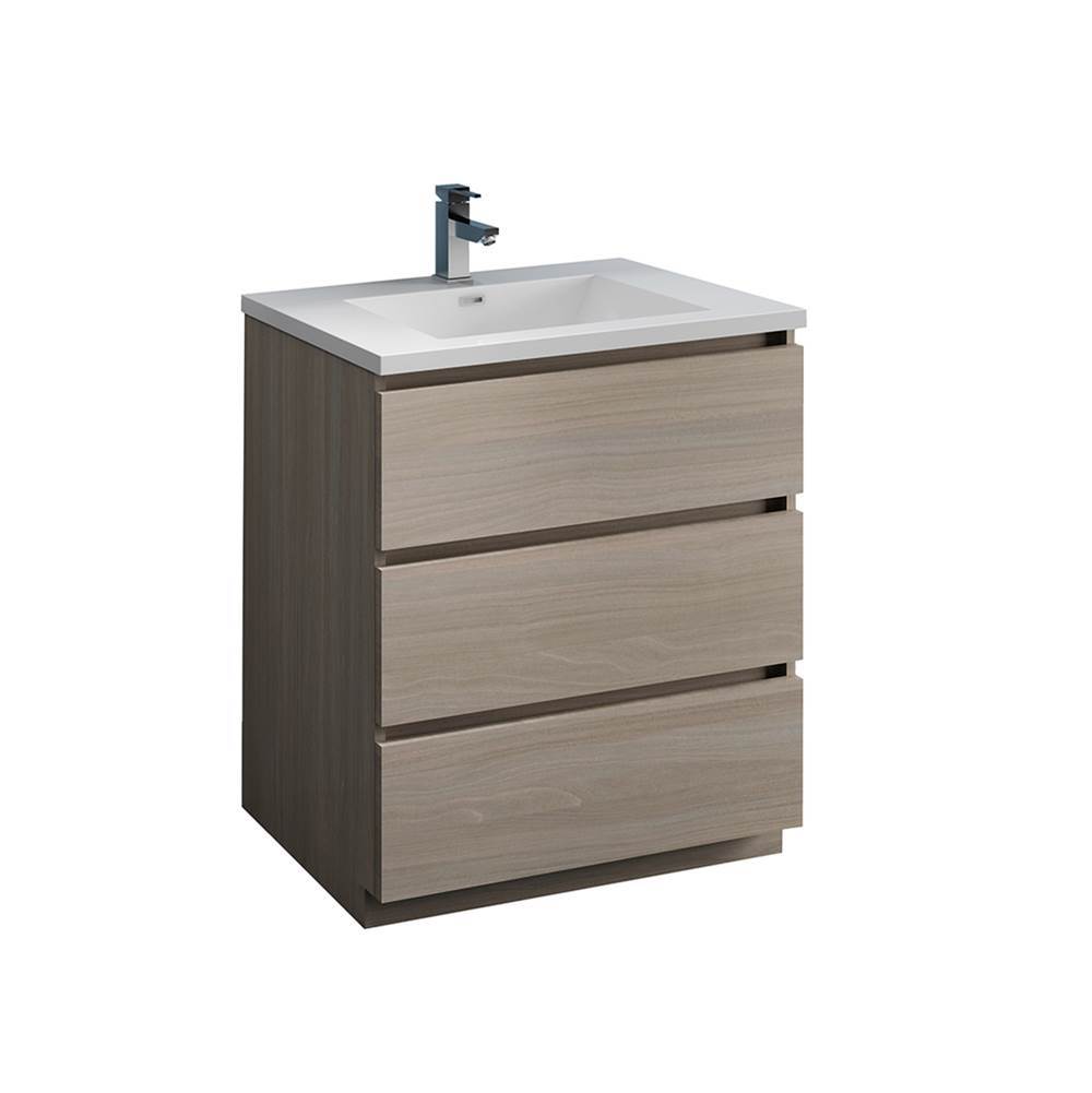 Fresca Bath Fresca Lazzaro 30'' Gray Wood Free Standing Modern Bathroom Cabinet w/ Integrated Sink