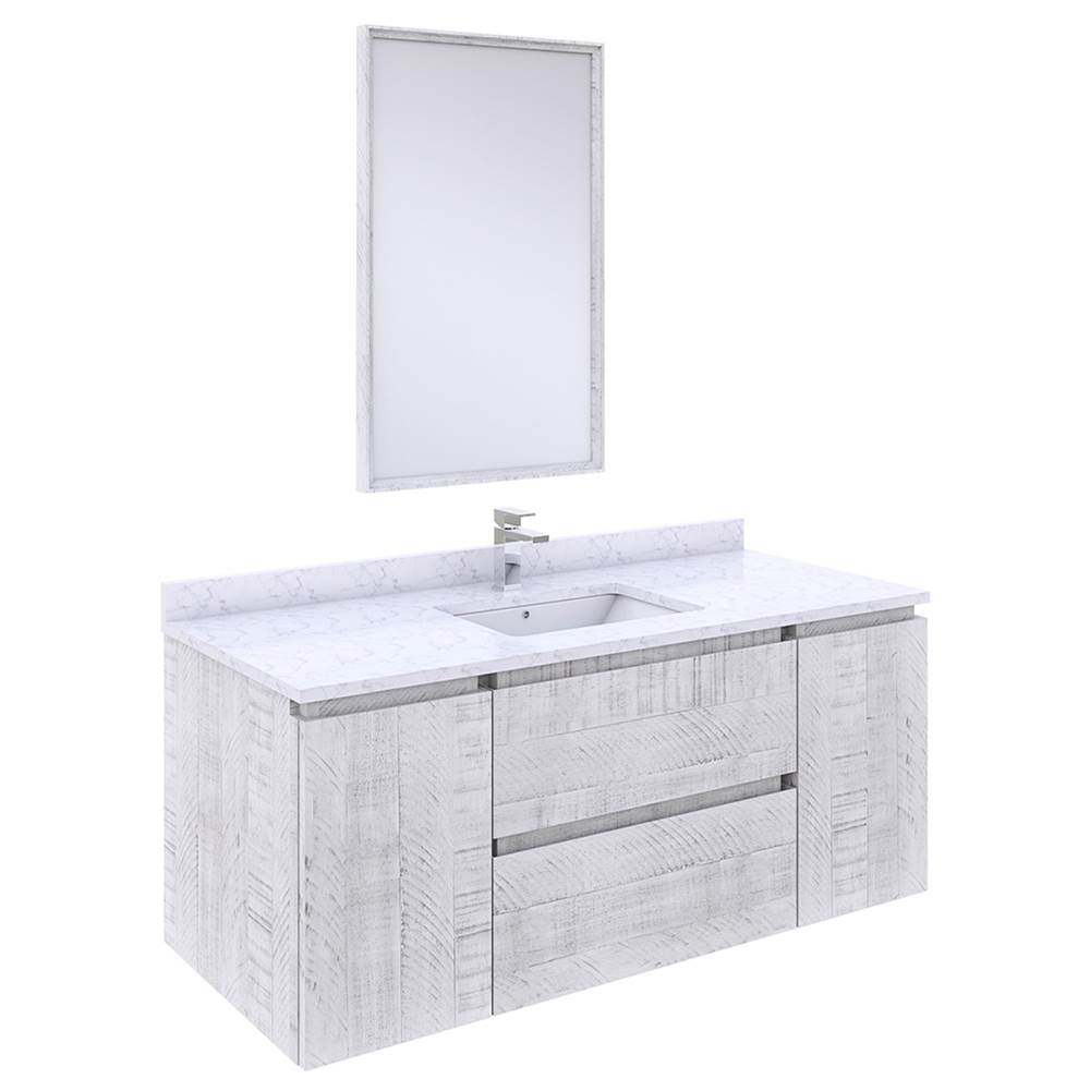 Fresca Bath Formosa 48'' Wall Hung Modern Bathroom Vanity w/ Mirror in Rustic White