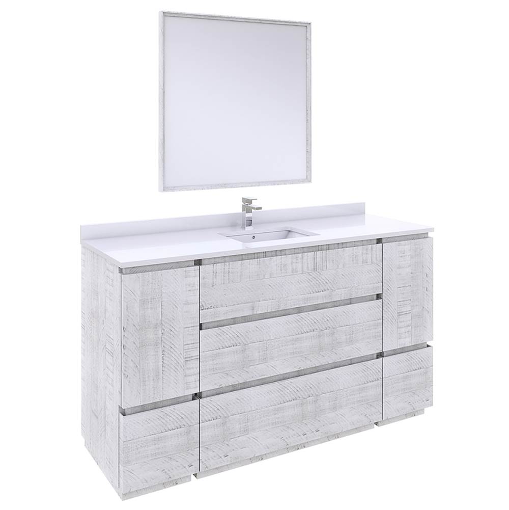 Fresca Bath Formosa 60'' Floor Standing Single Sink Modern Bathroom Vanity w/ Mirror in Rustic White