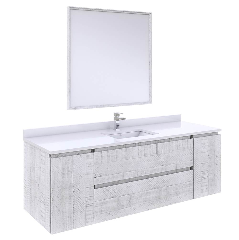 Fresca Bath Formosa 60'' Wall Hung Single Sink Modern Bathroom Vanity w/ Mirror in Rustic White