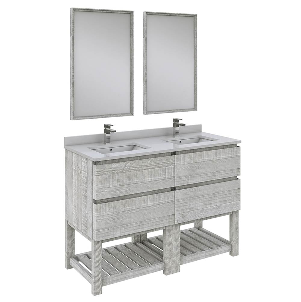 Fresca Bath Formosa 48'' Floor Standing Double Sink Modern Bathroom Vanity w/ Open Bottom & Mirrors in Ash