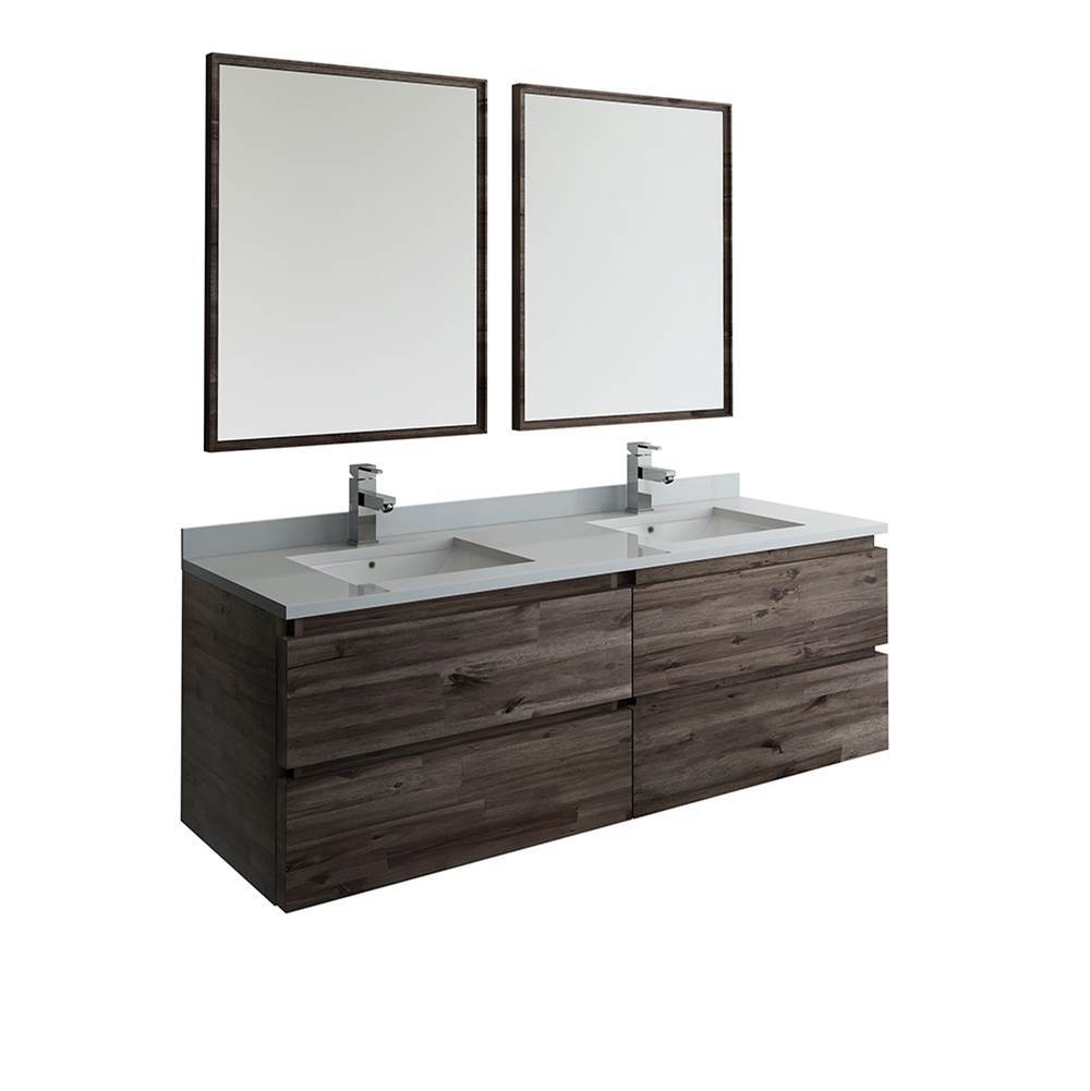 Fresca Bath Fresca Formosa 60'' Wall Hung Double Sink Modern Bathroom Vanity w/ Mirrors