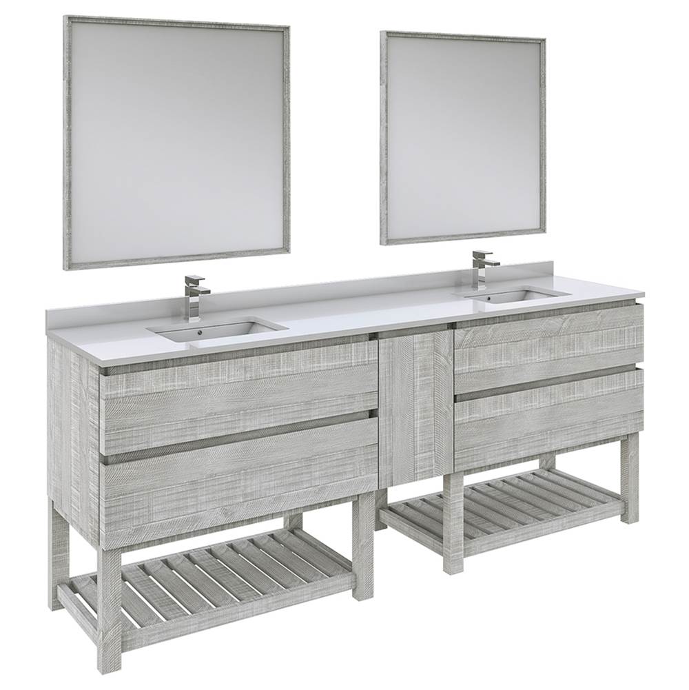 Fresca Bath Formosa 84'' Floor Standing Double Sink Modern Bathroom Vanity w/ Open Bottom & Mirrors in Ash