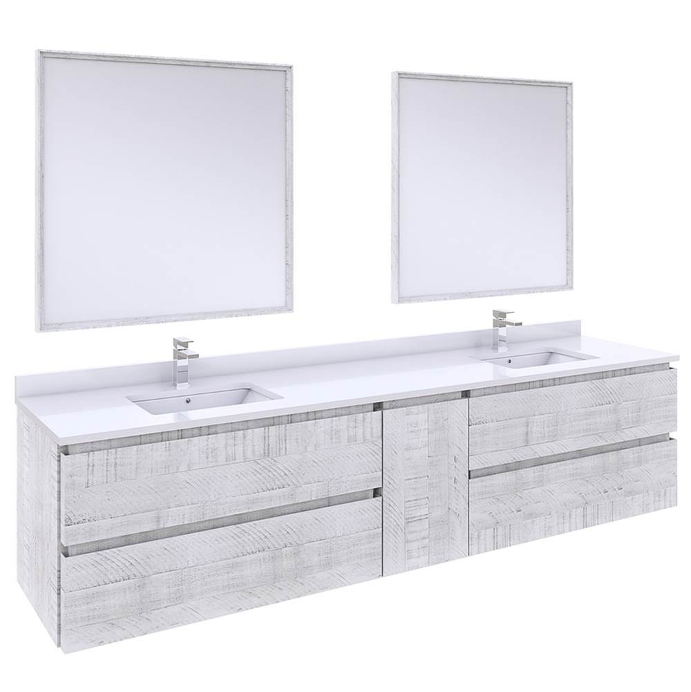 Fresca Bath Formosa 84'' Wall Hung Double Sink Modern Bathroom Vanity w/ Mirrors in Rustic White