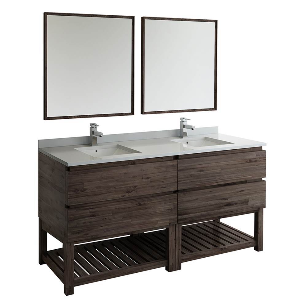 Fresca Bath Fresca Formosa 72'' Floor Standing Double Sink Modern Bathroom Vanity w/ Open Bottom & Mirrors