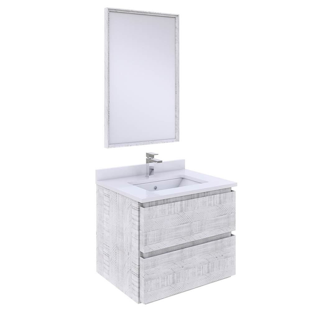 Fresca Bath Formosa 24'' Wall Hung Modern Bathroom Vanity w/ Mirror in Rustic White