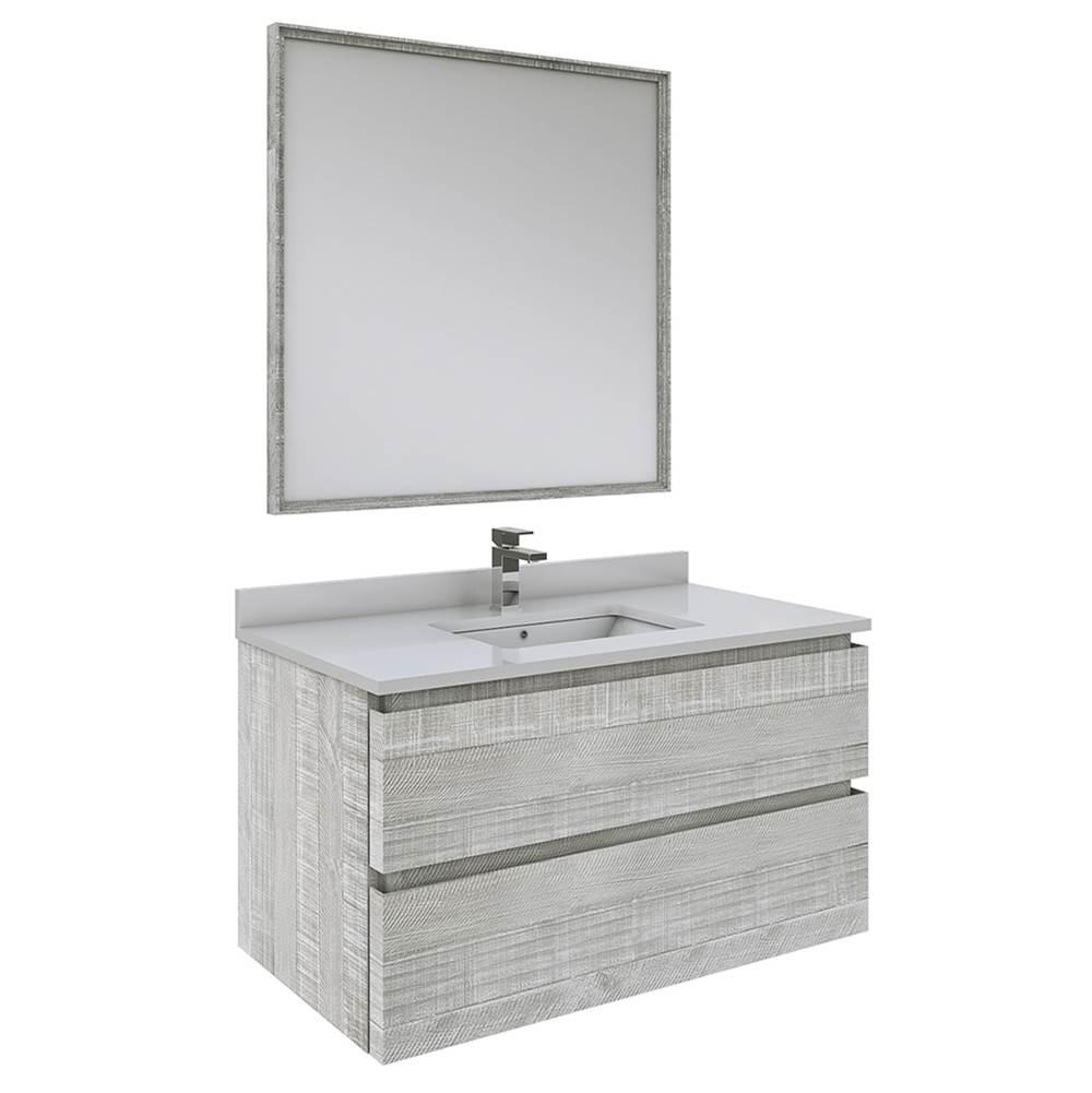 Fresca Bath Formosa 36'' Wall Hung Modern Bathroom Vanity w/ Mirror in Ash