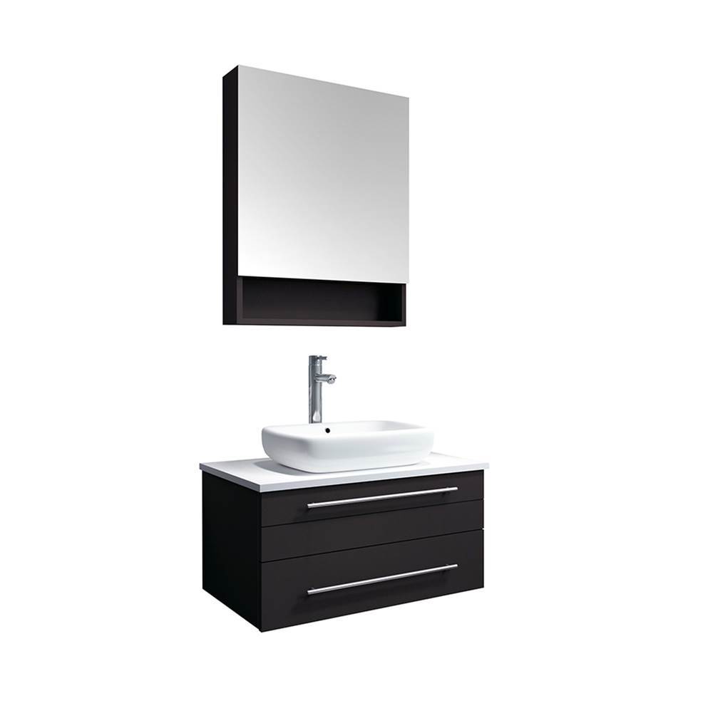 Fresca Bath Fresca Lucera 30'' Espresso Wall Hung Vessel Sink Modern Bathroom Vanity w/ Medicine Cabinet