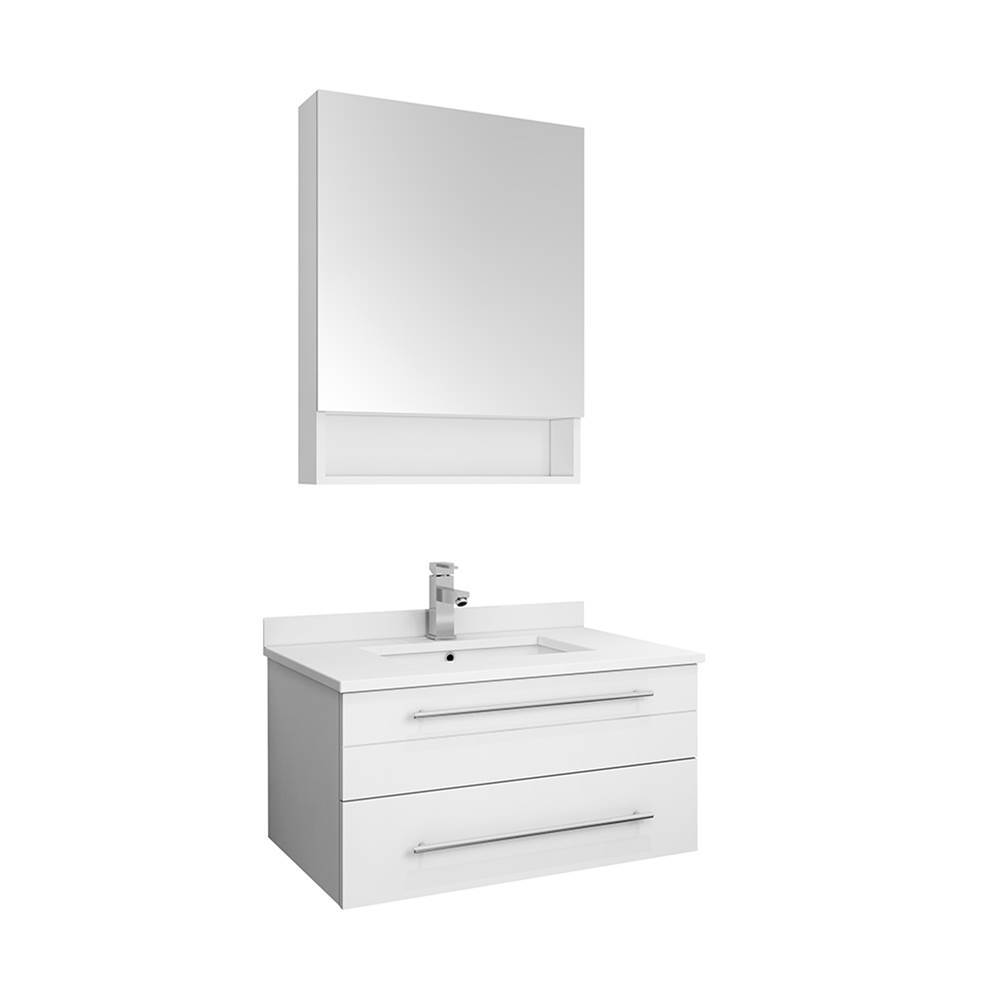 Fresca Bath Fresca Lucera 30'' White Wall Hung Undermount Sink Modern Bathroom Vanity w/ Medicine Cabinet