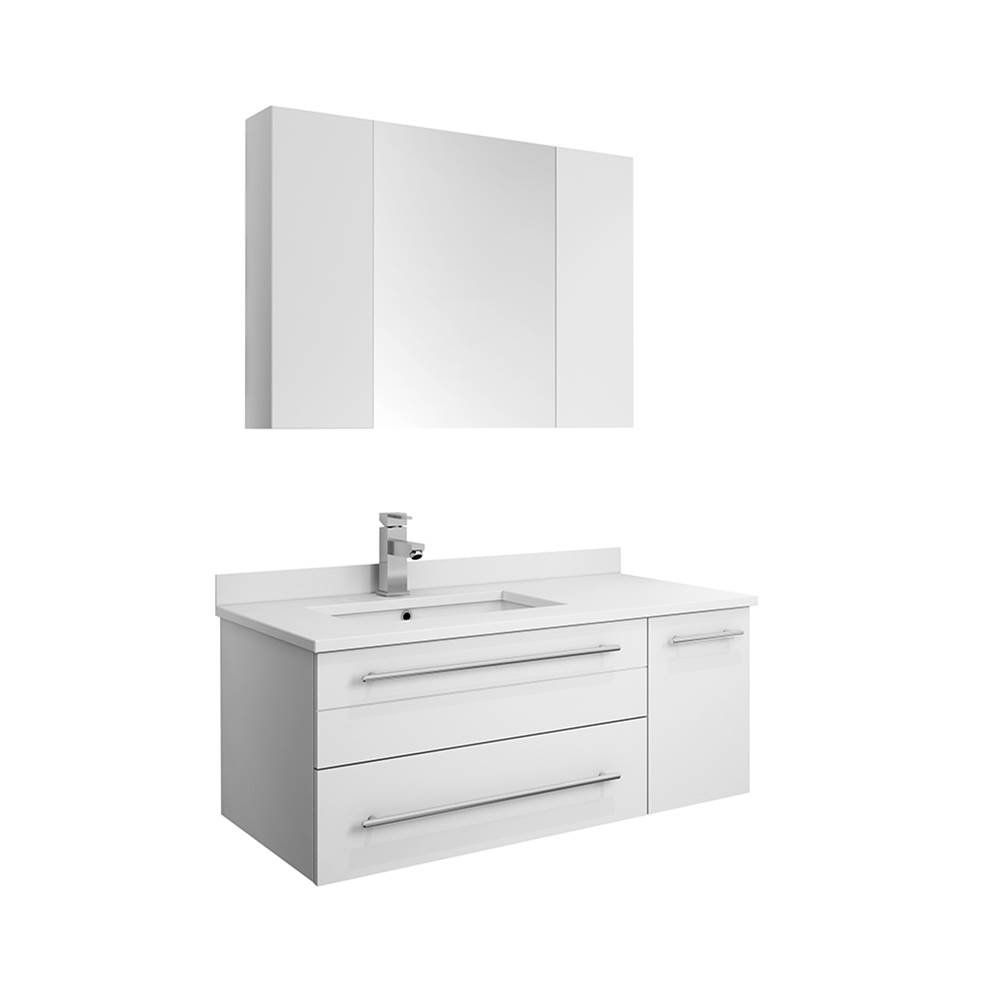 Fresca Bath Fresca Lucera 36'' White Wall Hung Undermount Sink Modern Bathroom Vanity w/ Medicine Cabinet - Left Version