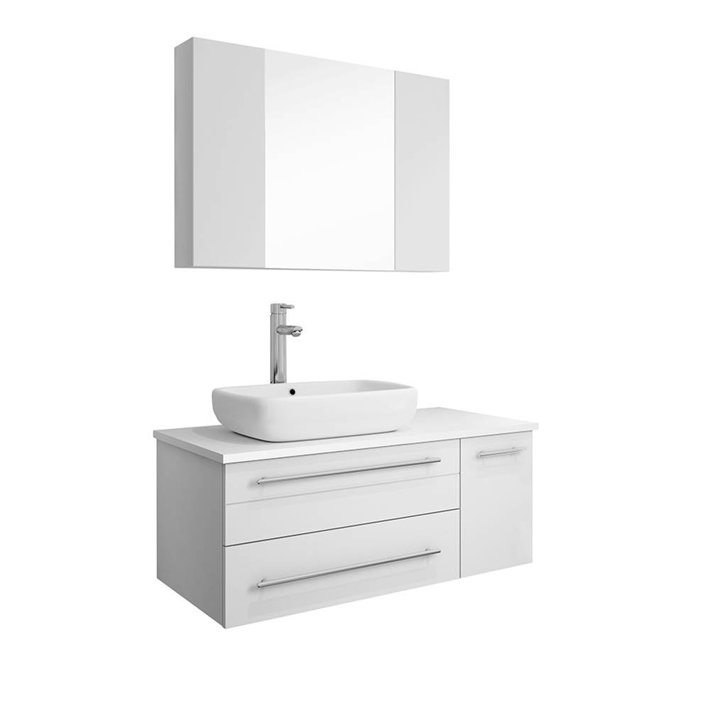Fresca Bath Fresca Lucera 36'' White Wall Hung Vessel Sink Modern Bathroom Vanity w/ Medicine Cabinet - Left Version