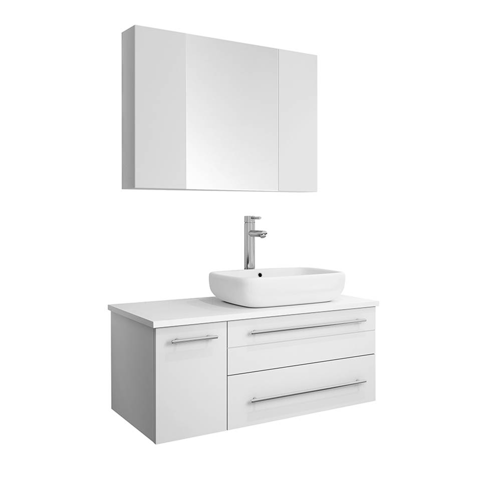 Fresca Bath Fresca Lucera 36'' White Wall Hung Vessel Sink Modern Bathroom Vanity w/ Medicine Cabinet - Right Version