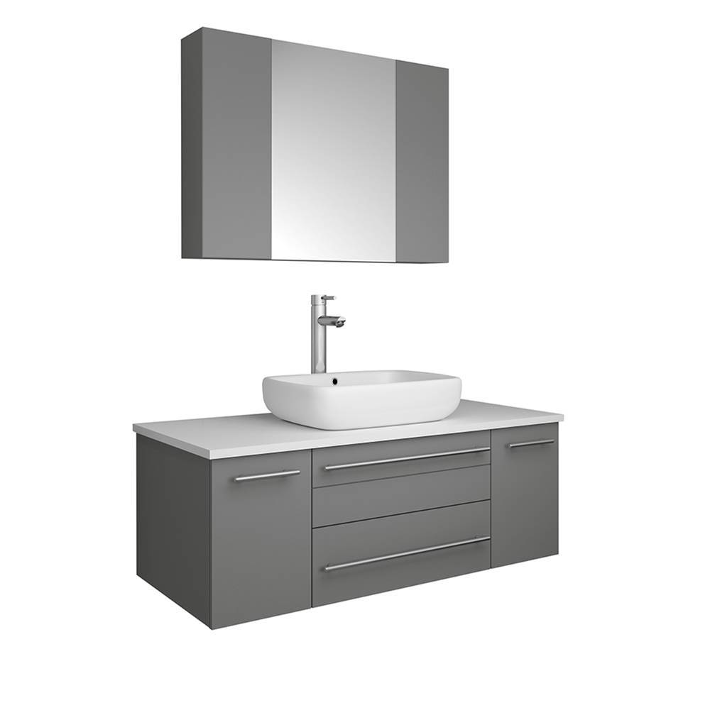 Fresca Bath Fresca Lucera 42'' Gray Wall Hung Vessel Sink Modern Bathroom Vanity w/ Medicine Cabinet