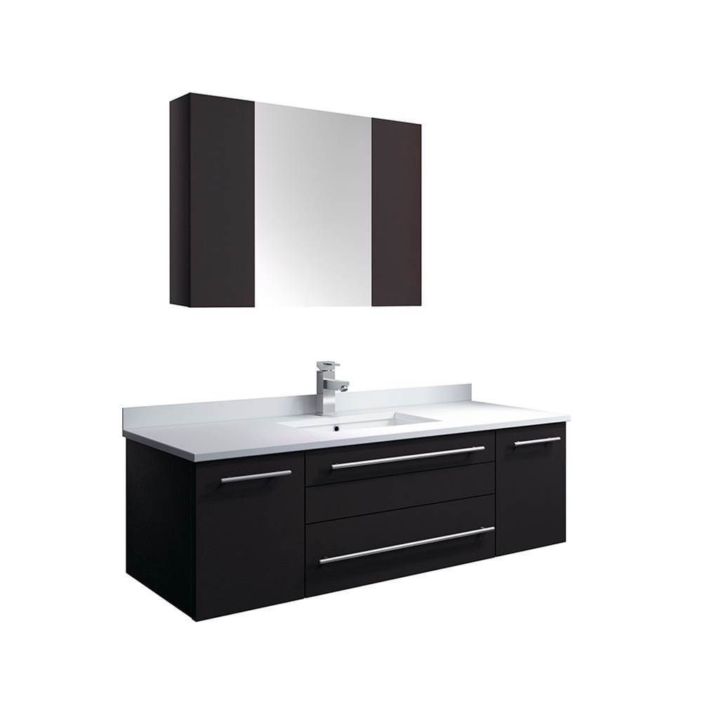 Fresca Bath Fresca Lucera 48'' Espresso Wall Hung Undermount Sink Modern Bathroom Vanity w/ Medicine Cabinet