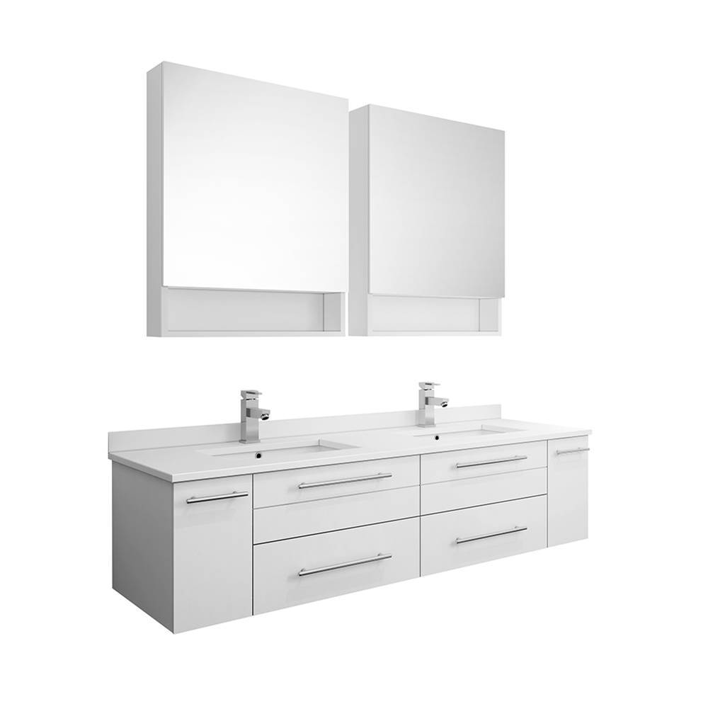 Fresca Bath Fresca Lucera 60'' White Wall Hung Double Undermount Sink Modern Bathroom Vanity w/ Medicine Cabinets