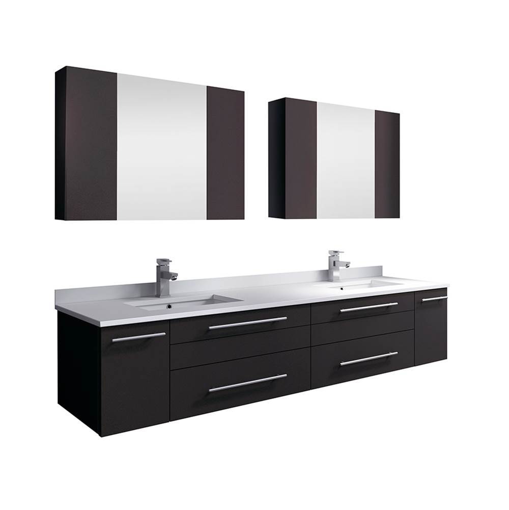Fresca Bath Fresca Lucera 72'' Espresso Wall Hung Double Undermount Sink Modern Bathroom Vanity w/ Medicine Cabinets