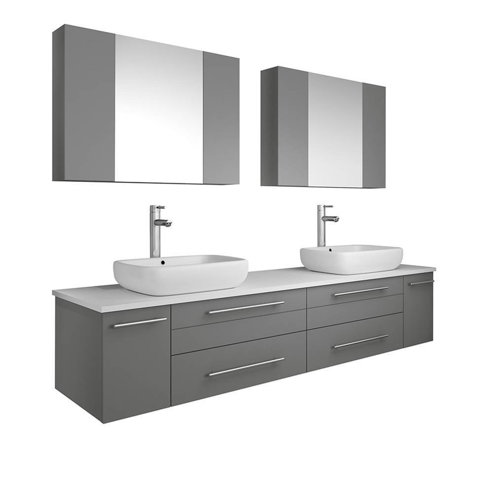 Fresca Bath Fresca Lucera 72'' Gray Wall Hung Double Vessel Sink Modern Bathroom Vanity w/ Medicine Cabinets