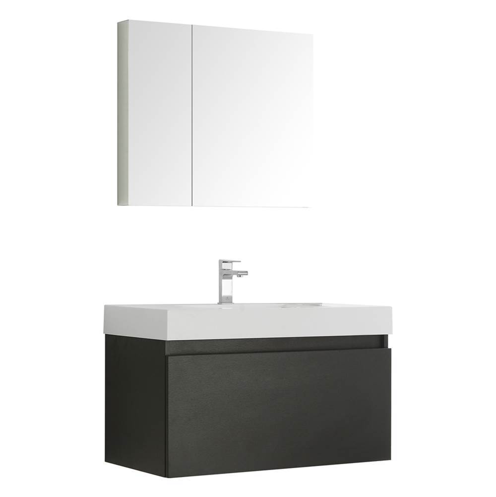 Fresca Bath Fresca Mezzo 36'' Black Wall Hung Modern Bathroom Vanity w/ Medicine Cabinet