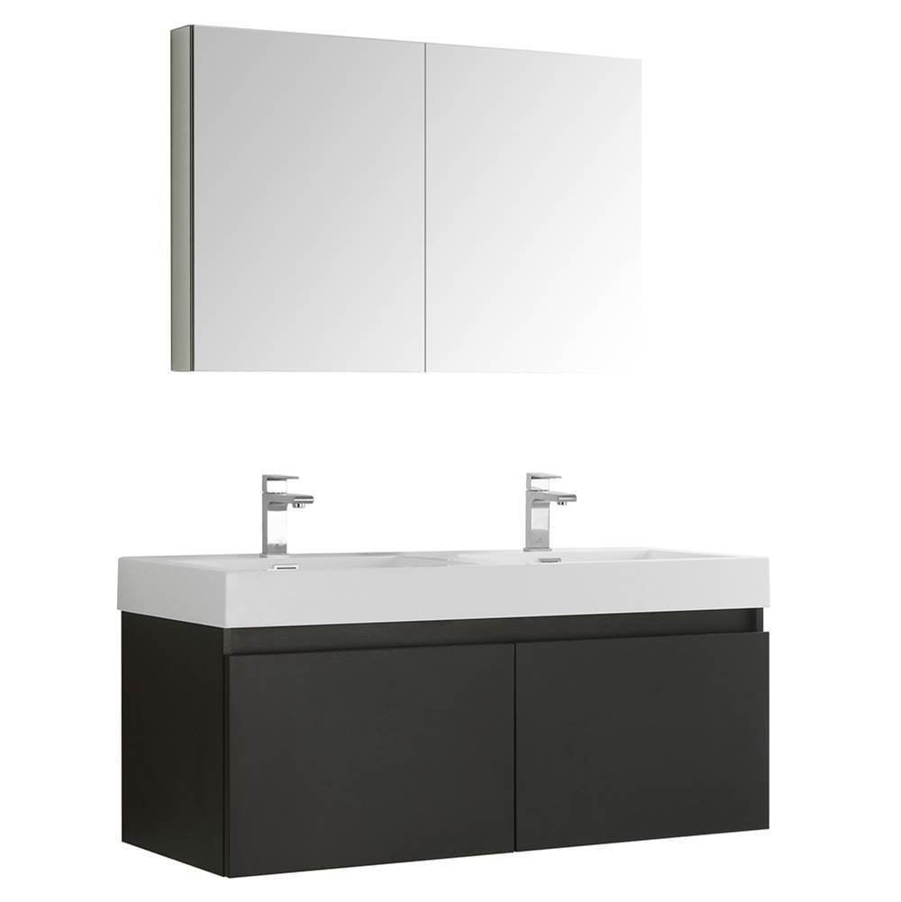 Fresca Bath Fresca Mezzo 48'' Black Wall Hung Double Sink Modern Bathroom Vanity w/ Medicine Cabinet