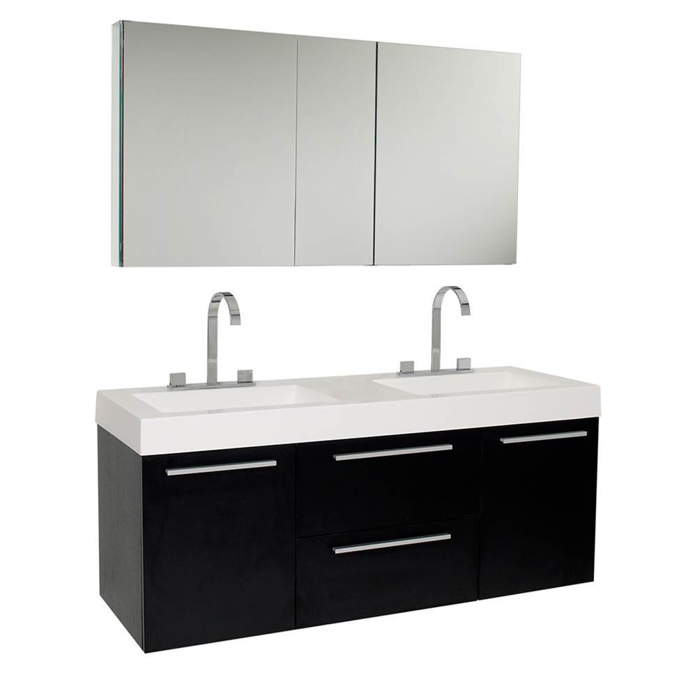 Fresca Bath Fresca Opulento 54'' Black Modern Double Sink Bathroom Vanity w/ Medicine Cabinet