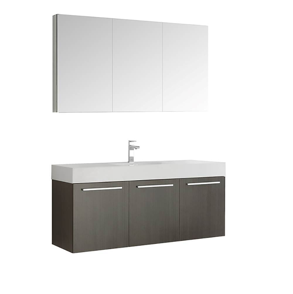 Fresca Bath Fresca Vista 60'' Gray Oak Wall Hung Single Sink Modern Bathroom Vanity w/ Medicine Cabinet
