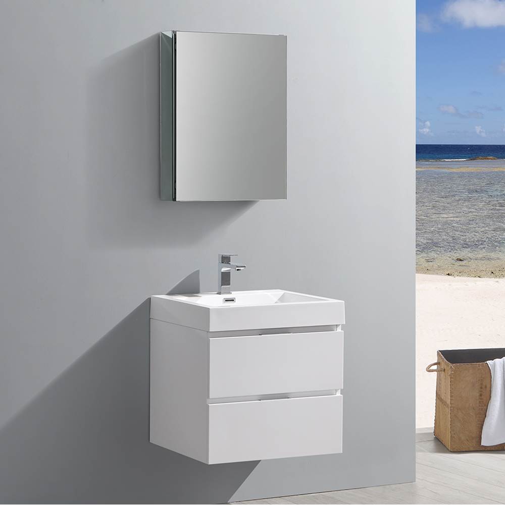 Fresca Bath Fresca Valencia 24'' Glossy White Wall Hung Modern Bathroom Vanity w/ Medicine Cabinet