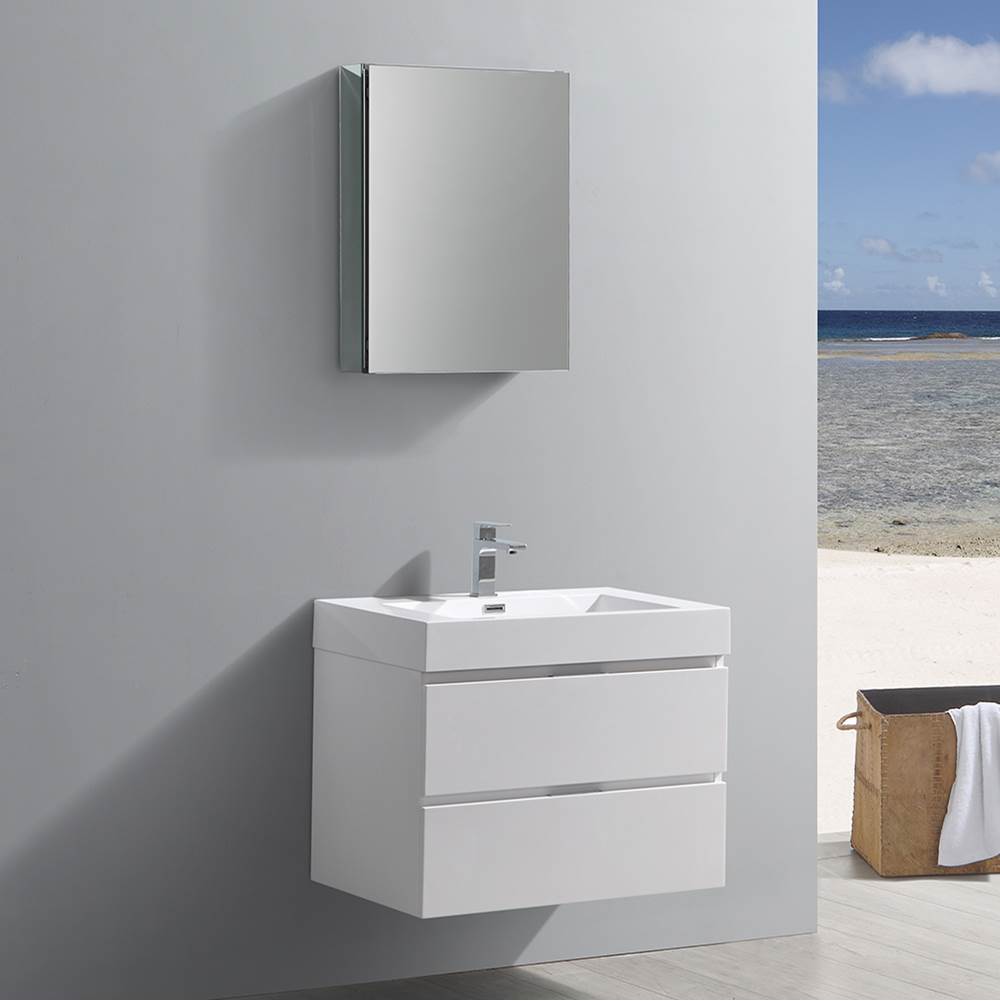Fresca Bath Fresca Valencia 30'' Glossy White Wall Hung Modern Bathroom Vanity w/ Medicine Cabinet