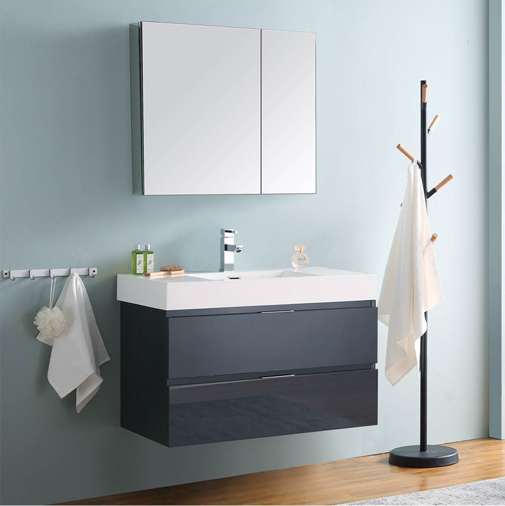 Fresca Bath Fresca Valencia 36'' Dark Slate Gray Wall Hung Modern Bathroom Vanity w/ Medicine Cabinet
