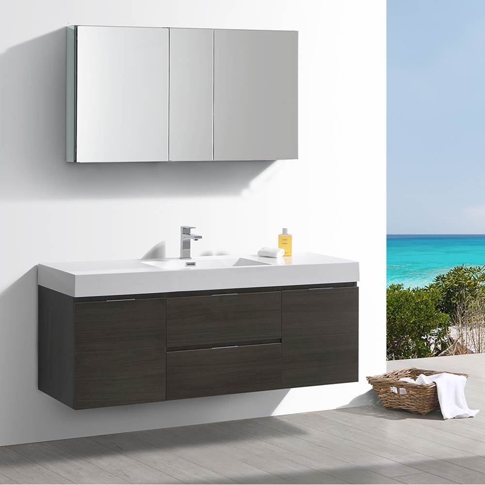 Fresca Bath Fresca Valencia 60'' Gray Oak Wall Hung Modern Bathroom Vanity w/ Medicine Cabinet
