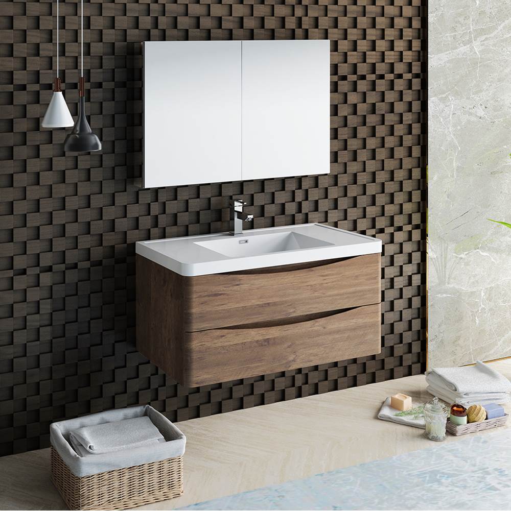 Fresca Bath Fresca Tuscany 40'' Rosewood Wall Hung Modern Bathroom Vanity w/ Medicine Cabinet