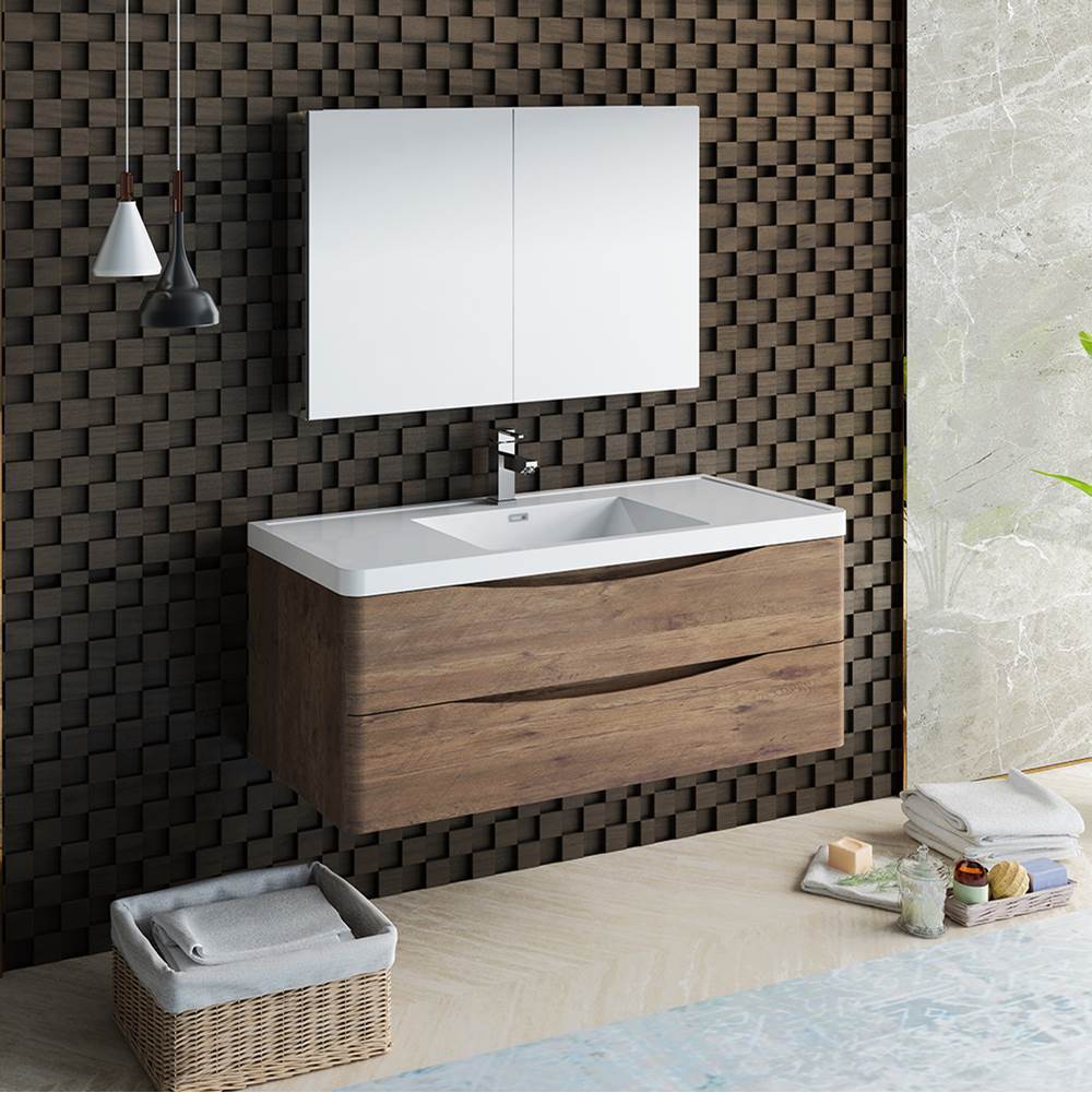 Fresca Bath Fresca Tuscany 48'' Rosewood Wall Hung Modern Bathroom Vanity w/ Medicine Cabinet