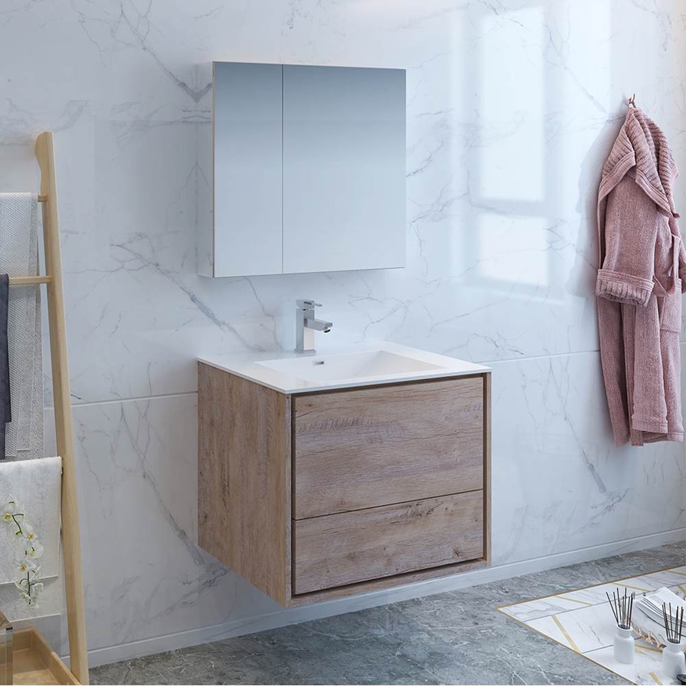 Fresca Bath Fresca Catania 30'' Rustic Natural Wood Wall Hung Modern Bathroom Vanity w/ Medicine Cabinet