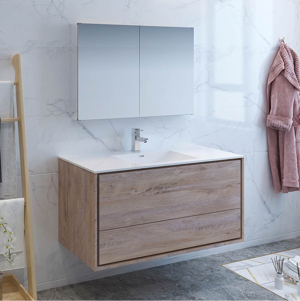 Fresca Bath Fresca Catania 48'' Rustic Natural Wood Wall Hung Modern Bathroom Vanity w/ Medicine Cabinet
