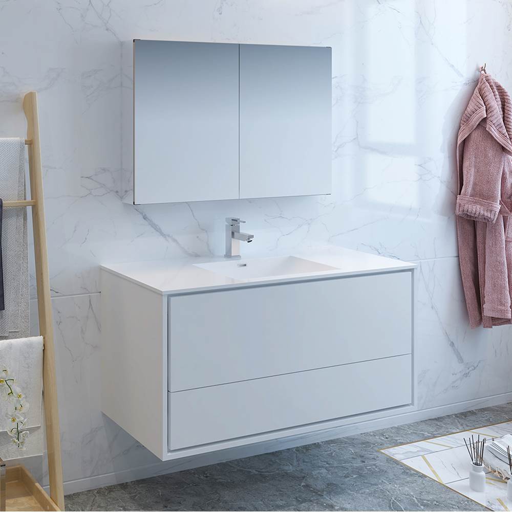 Fresca Bath Fresca Catania 48'' Glossy White Wall Hung Modern Bathroom Vanity w/ Medicine Cabinet