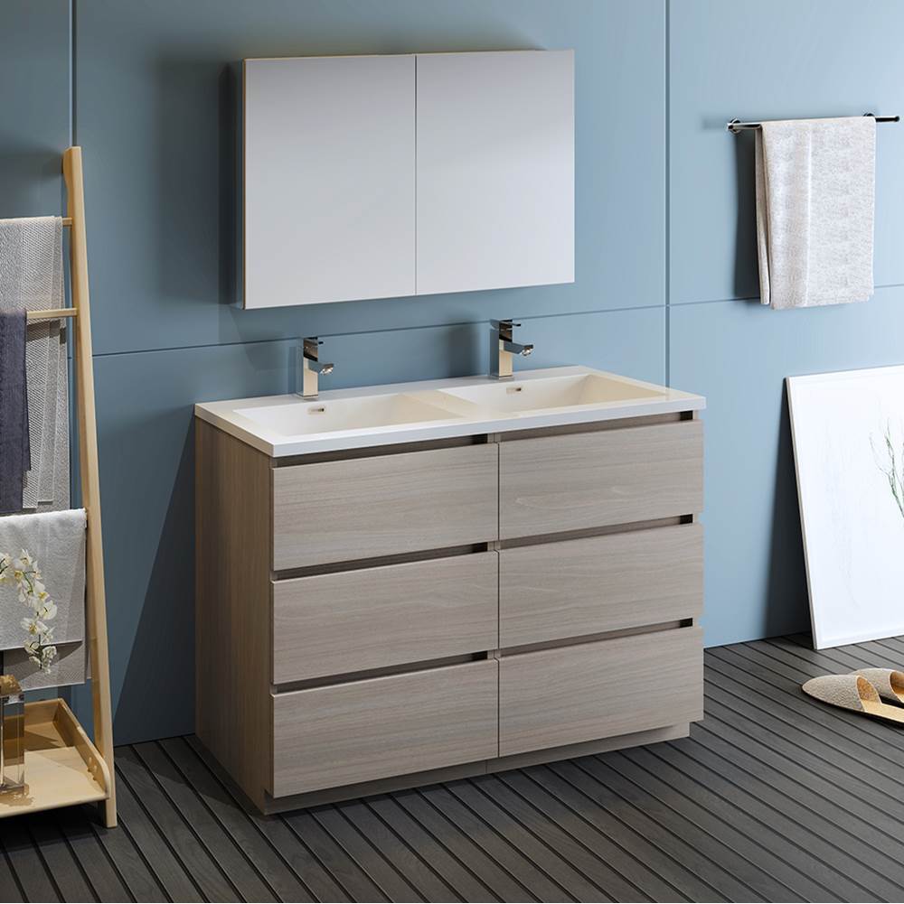 Fresca Bath Fresca Lazzaro 48'' Gray Wood Free Standing Double Sink Modern Bathroom Vanity w/ Medicine Cabinet