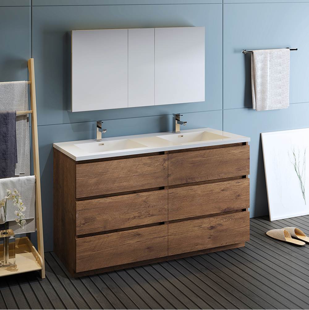 Fresca Bath Fresca Lazzaro 60'' Rosewood Free Standing Double Sink Modern Bathroom Vanity w/ Medicine Cabinet