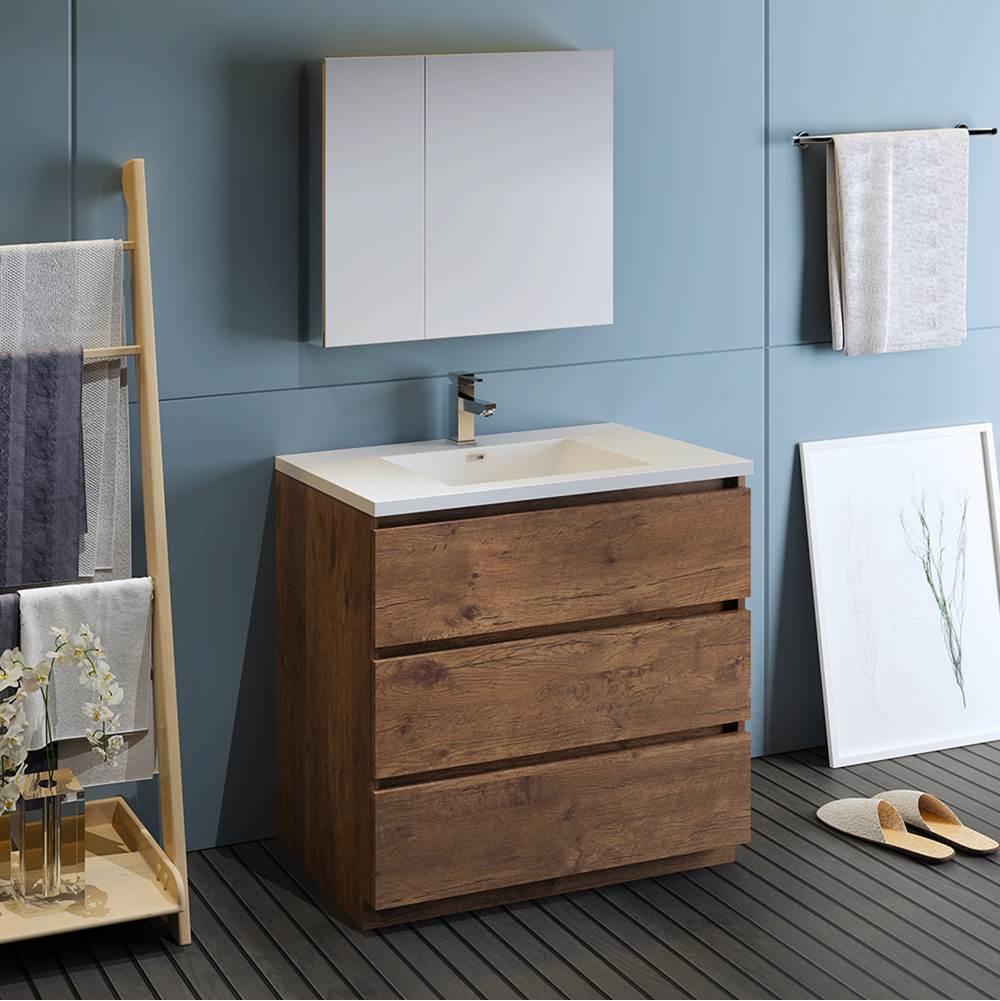Fresca Bath Fresca Lazzaro 36'' Rosewood Free Standing Modern Bathroom Vanity w/ Medicine Cabinet