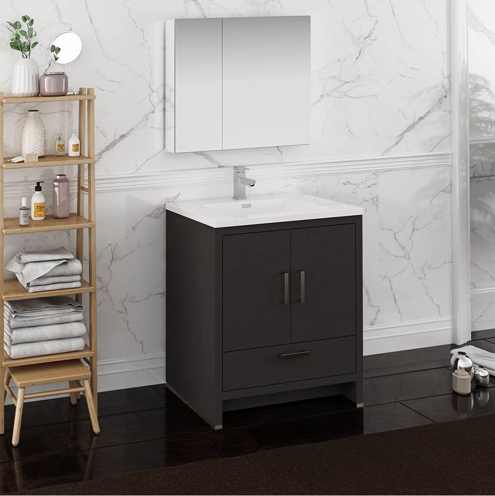 Fresca Bath Fresca Imperia 30'' Dark Gray Oak Free Standing Modern Bathroom Vanity w/ Medicine Cabinet