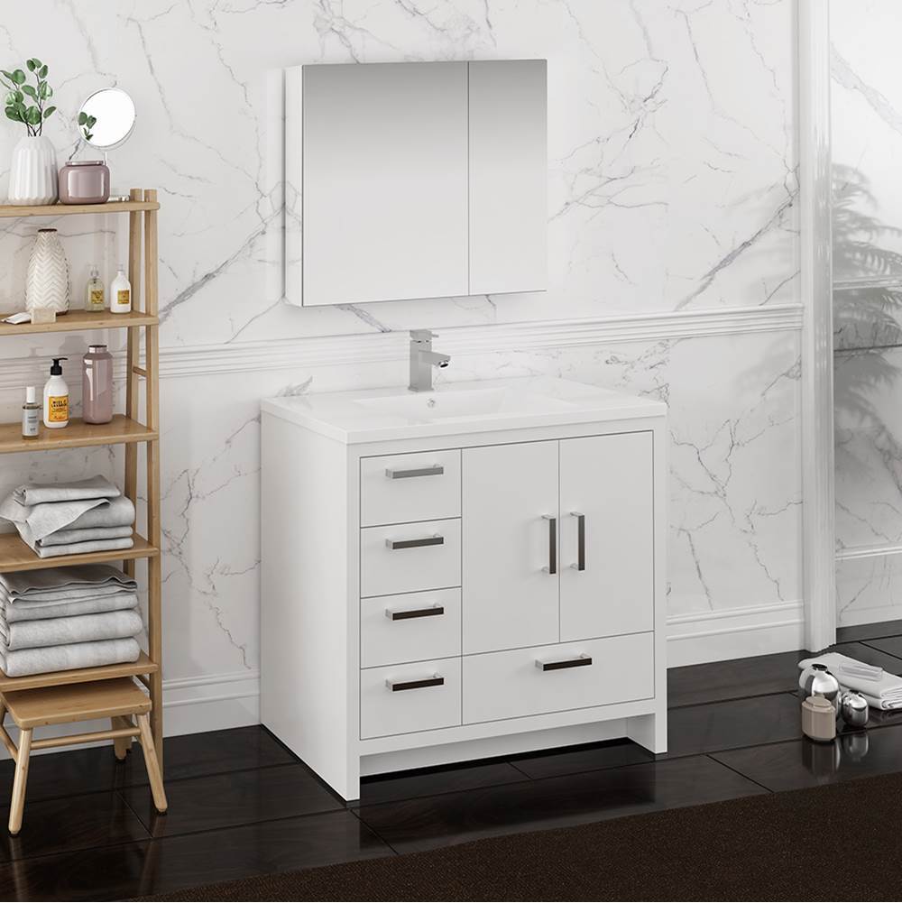 Fresca Bath Fresca Imperia 36'' Glossy White Free Standing Modern Bathroom Vanity w/ Medicine Cabinet- Left Version