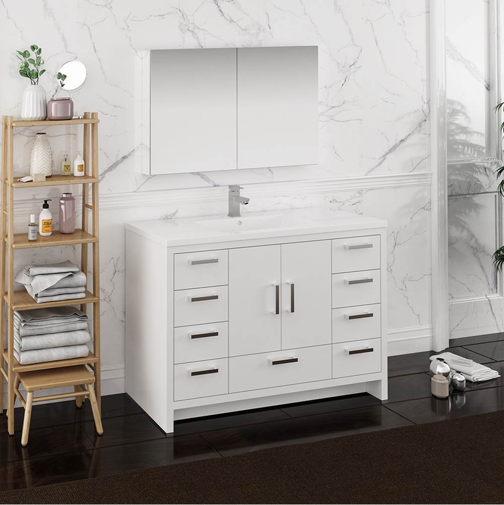 Fresca Bath Fresca Imperia 48'' Glossy White Free Standing Modern Bathroom Vanity w/ Medicine Cabinet